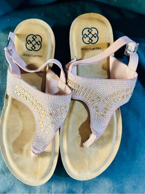 Daisy Fuentes Blush Pink Beaded T-Strap Sandals
